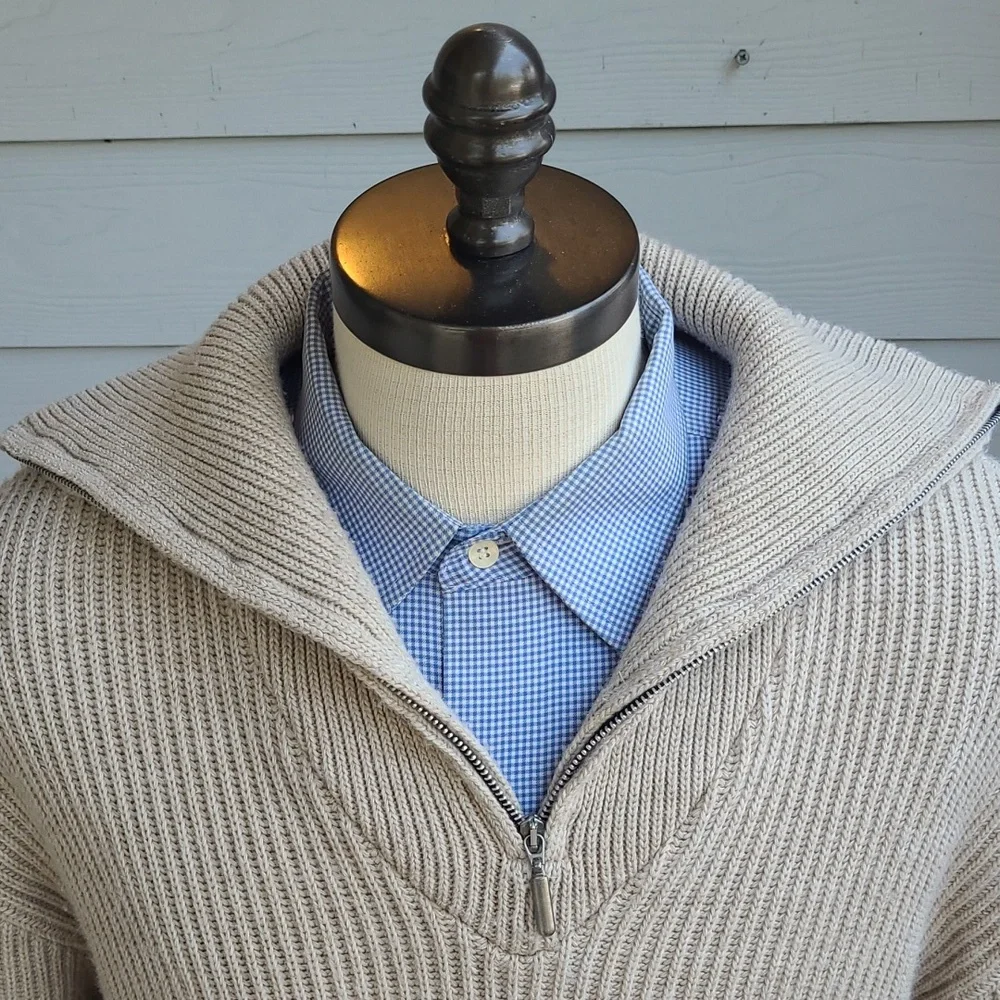 LE PAS DE L'OURS Beige Weave Knit France Sz XL Pullover Mechanic Hunting Sweater